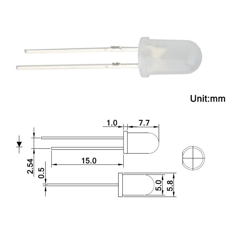 100pcs 5mm White Diffused LED Round Head 2V 20mA Light Beads Lamp Wide Angle DIP-2 2PINS