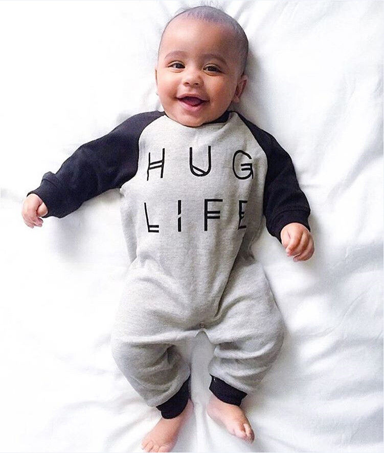 Lange Mouwen "Knuffel Leven" Print Rompertjes Voor Baby Boy