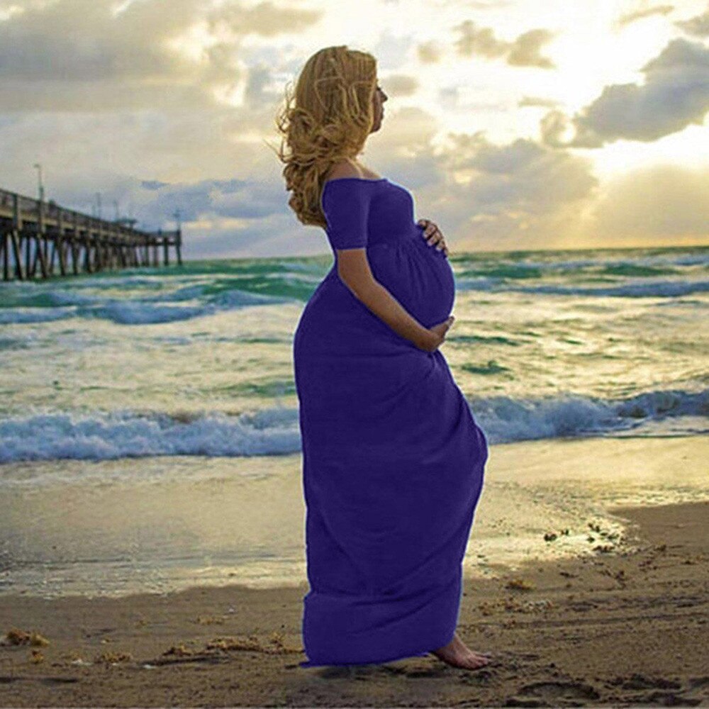 Summer Maternity Dresses Women Off Shoulder Foral Printed Sexy Long Dress Photography Props Ropa Premama Plus Size Dress L-XL