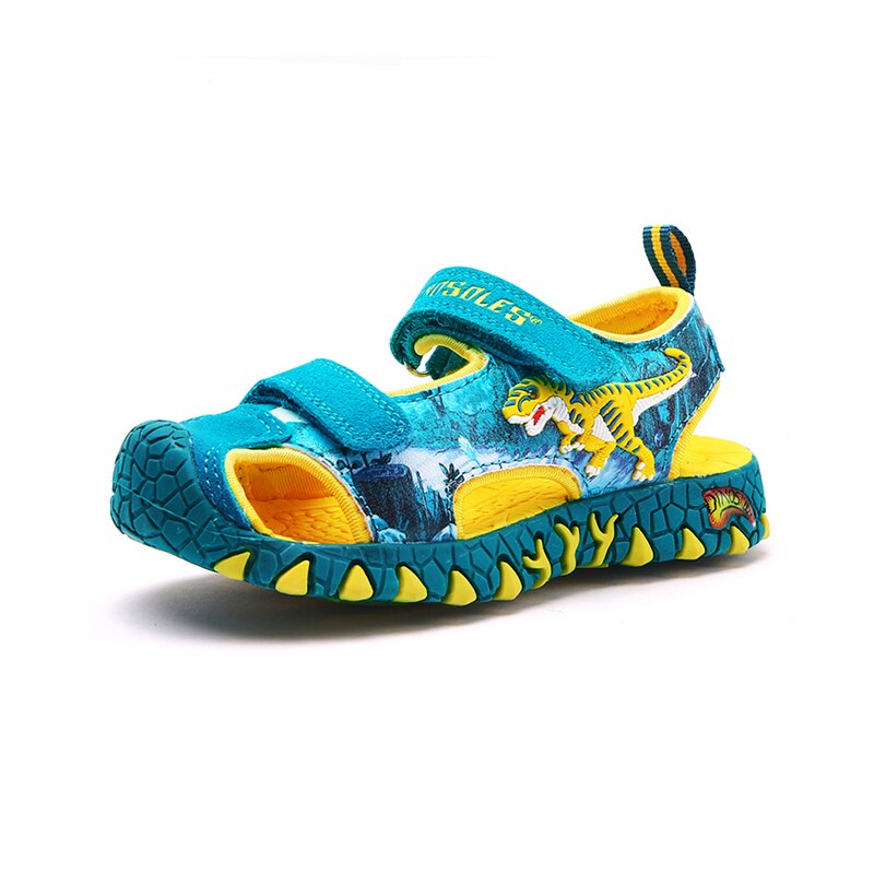 DINO-Sandalias de dinosaurios para niños de 3 a 8 años, zapatos de playa de cuero t-rex, con Velcro y Punta cerrada, a la , 2022: lake / 13.5 (EU size 31)