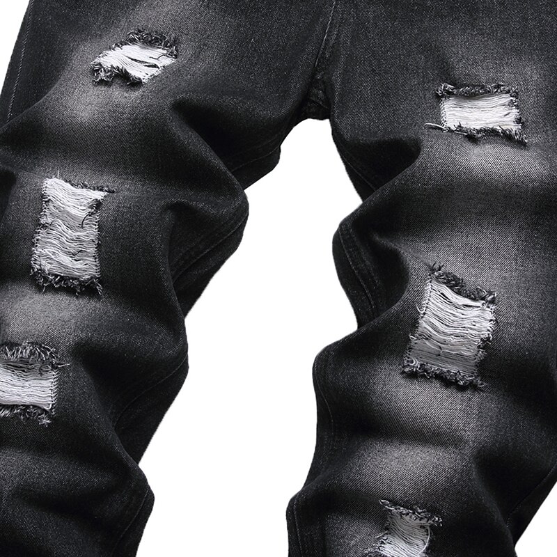 Jean déchiré noir pour hommes, pantalon en Denim, droit, troué, grande taille européenne