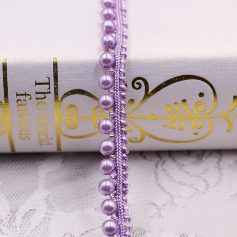 Cinta para ajuste de borde de encaje de perlas de 10 yardas, adornos de encaje trenzado, ribete de cuentas, tela bordada, apliques de costura, manualidades DIY, decoración de ropa: Púrpura claro