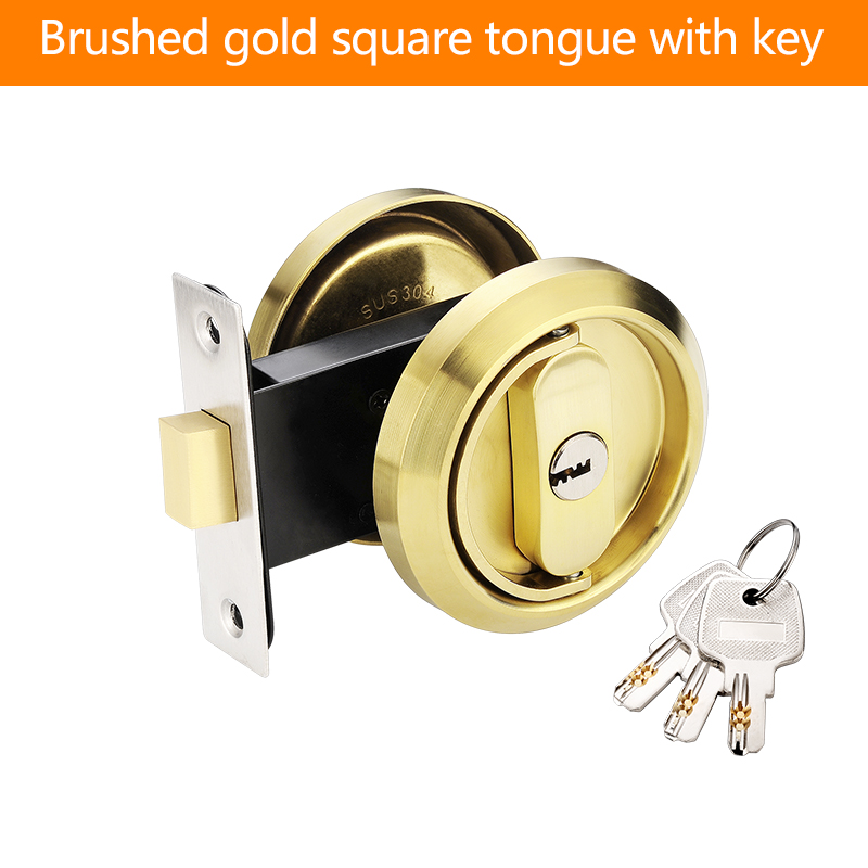 1Pcs Invisible Door Lock With Key Indoor Household Door Anti-theft Single Double-Sided Round Lock Stainless Safety Door Locks: Greyish Brown