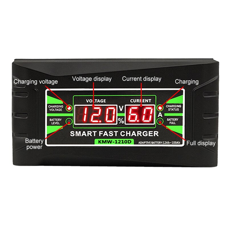 Full Automatic Car Battery Charger 90V To 260V To 12V 6A Intelligent Fast Power Charging Wet Dry Lead Acid Digital LCD