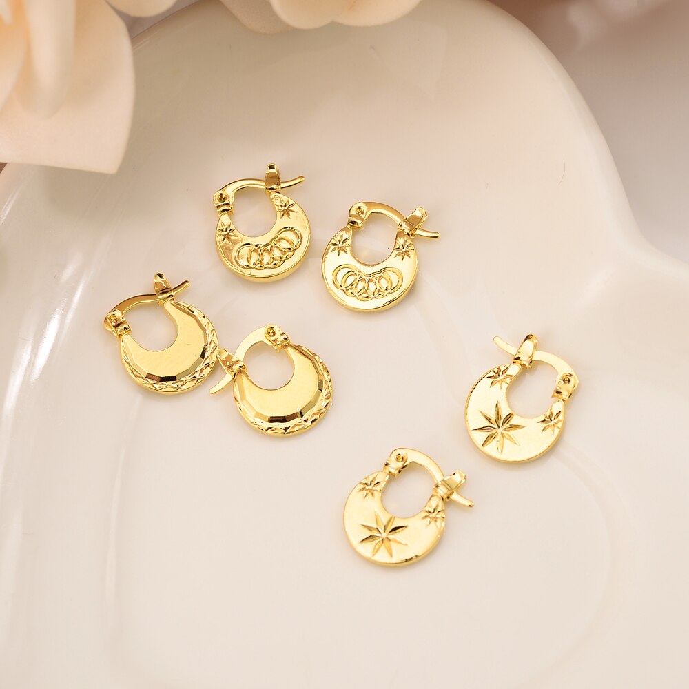 gold mini Kid Baby Little Girls jewelry Security Safety Princess Round Gold Huggies hoop earrings for women party Jewelry