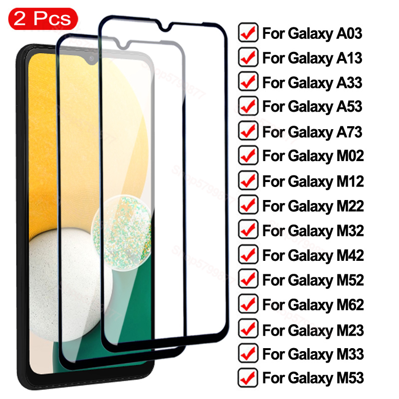 2 uds vidrio templado para Samsung Galaxy A03 Core A13 A33 A53 A73 M23 M33 M53 Protector de pantalla M02 M12 M22 M32 M42 M52 M62 vidrio