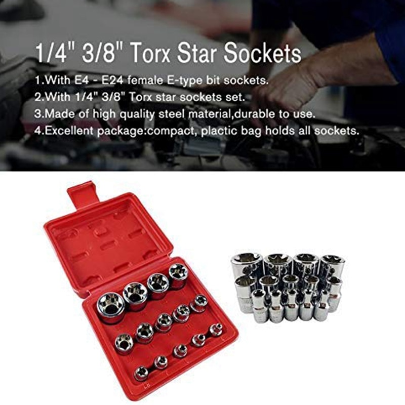 14 pièces/ensemble E Torx Star jeu de douilles femelle 1/2 pouces 3/8 pouces 1/4 pouces lecteur E4 - E24 outil de réparation ensemble d'outils à main