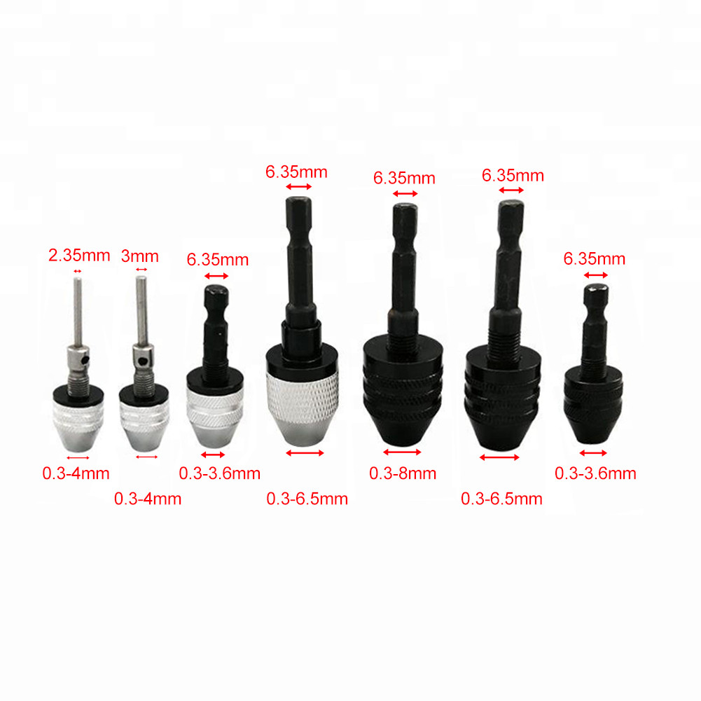 Mandrin de perceuse sans clé 0.3 – 6.5, Mini perceuse électrique auto-serrant, adaptateur de mandrin, fixation à pince, tige hexagonale de 1/4 pouces, convertisseur à changement rapide
