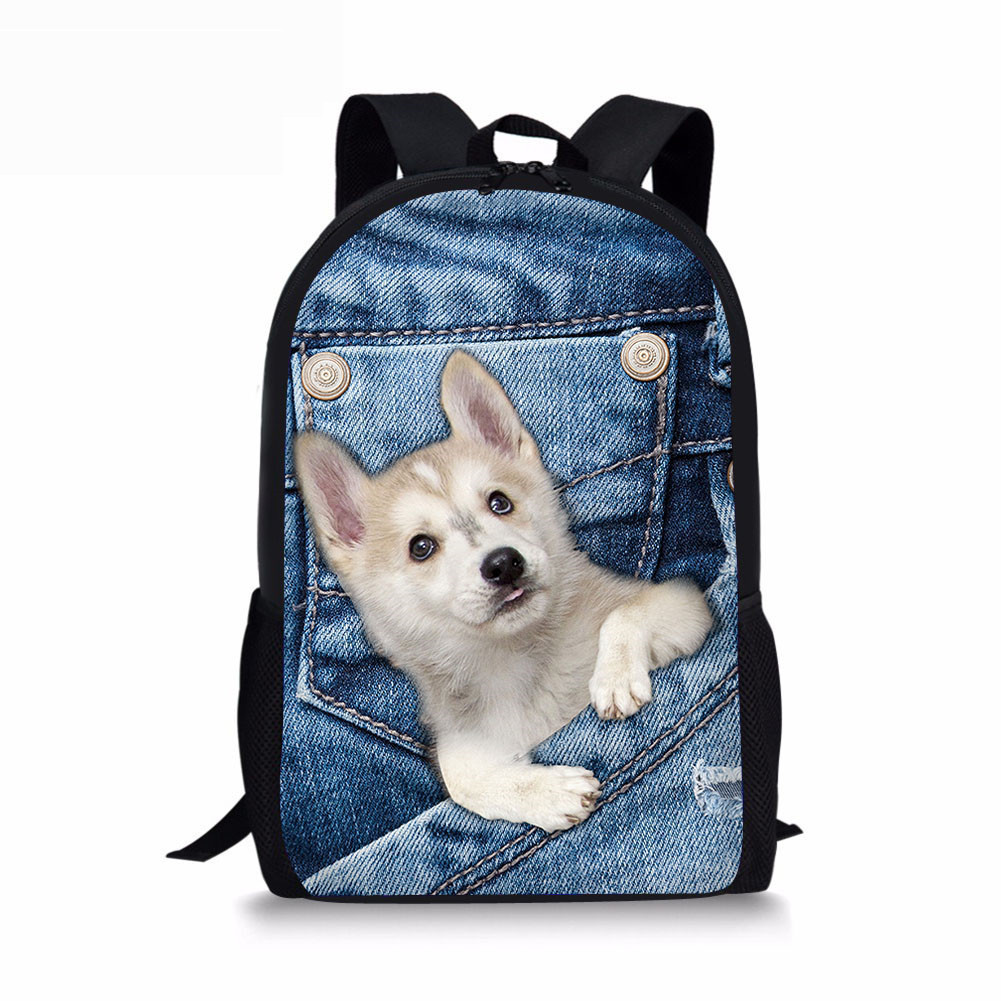 FORUDESIGNS Demin gato mochila para niñas adolescentes niños perros impresión lindo niños mochila mochilas para casuales de las mujeres de mochila: CC1772C