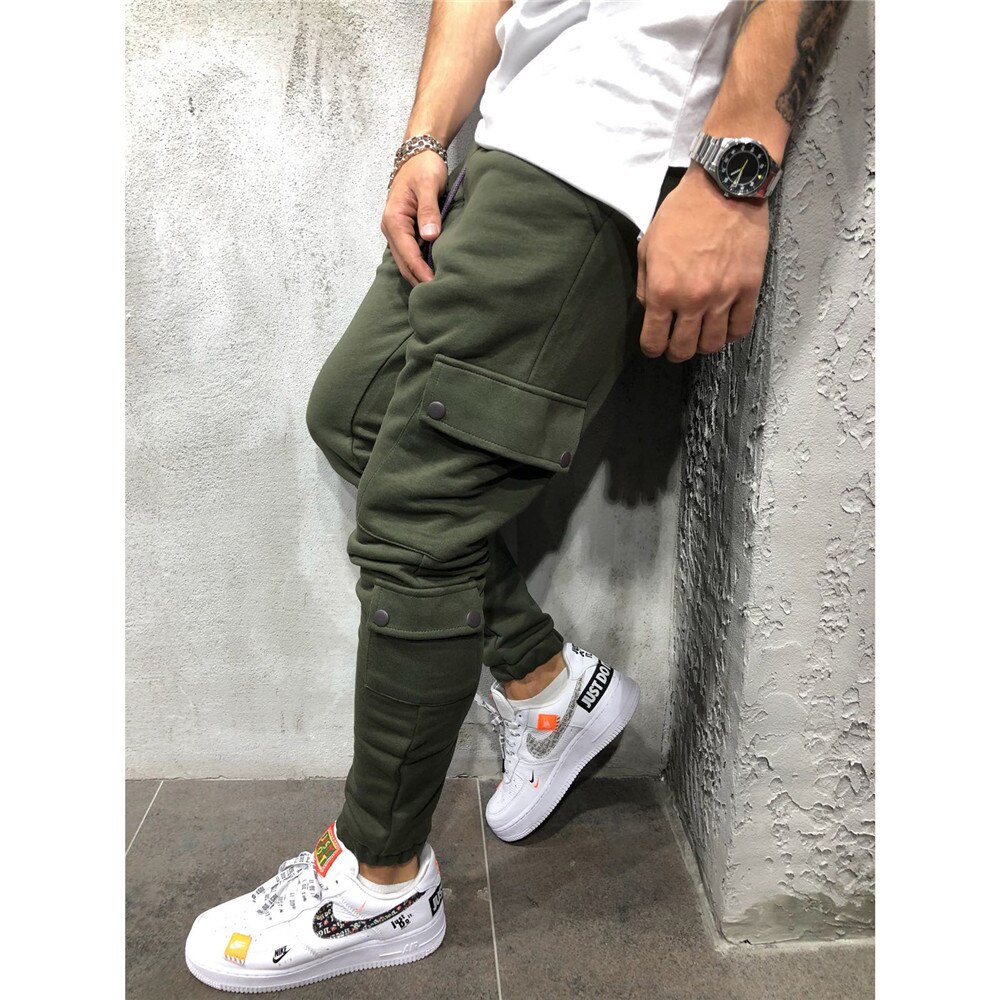 Autumn And Winter Pants Men Joggers Sweatpants Cotton Terry Cloth Streetwear Multiple Pockets Cargo Trousers