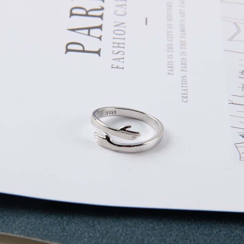 Amor criativo abraço anel moda personalidade cor prata requintado abertura casal jóias presentes para amantes simples acessórios