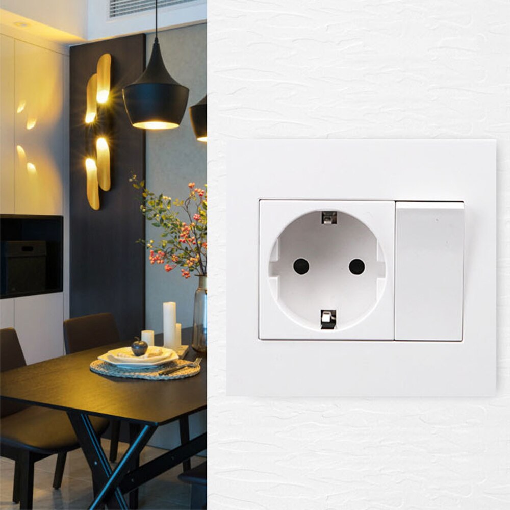 Good 92*86mm PC Panel EU Russia Spain Wall Socket 250V 16A 1 Gang 1 Way On / Off Rocker Phosphor Copper Light Switch