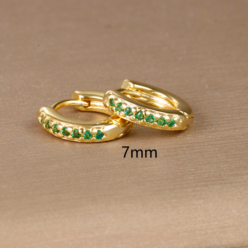 Pendientes de aro pequeños verdes de acero inoxidable para mujer, aretes Piercing de circonita con círculo redondo pequeño, joyería de tendencia personalizada, 2 uds.: Bañado en rodio de imitación
