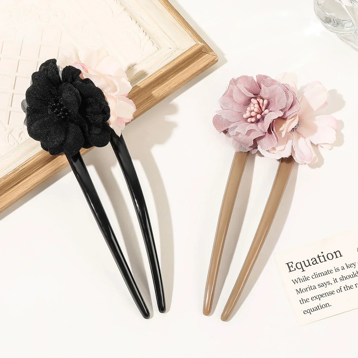 Horquilla de flor de Begonia en forma de U de 13cm, horquilla de pelo Simple a la para mujer, accesorios para el cabello de flores para Festival de estilo étnico,