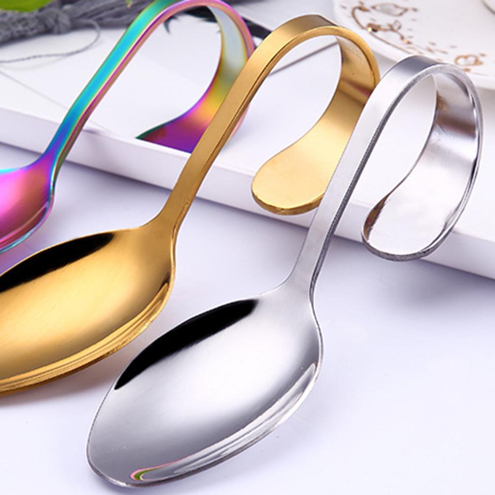 Stainless Steel Hotel Buffet Kitchen Curved Handle Dessert Tablespoons Cutlery Curved Handle Spoon Utensils For Kitchen