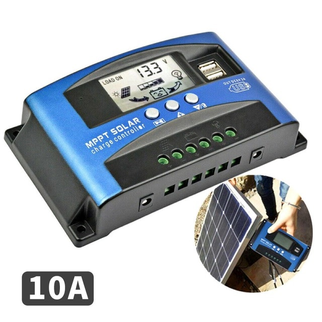 Mppt Controller Solar Charge Controller MPPT Solar Controller MPPT Solar Controller Dual Usb LCD Display 12/24v 5V/2A: 10A