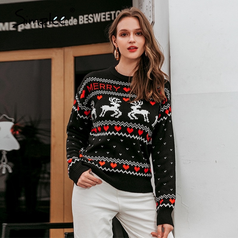Simplee o-neck herr dam jultröja vinter jultomten xmas tree renmönstrad tröja plus size matchad tröja