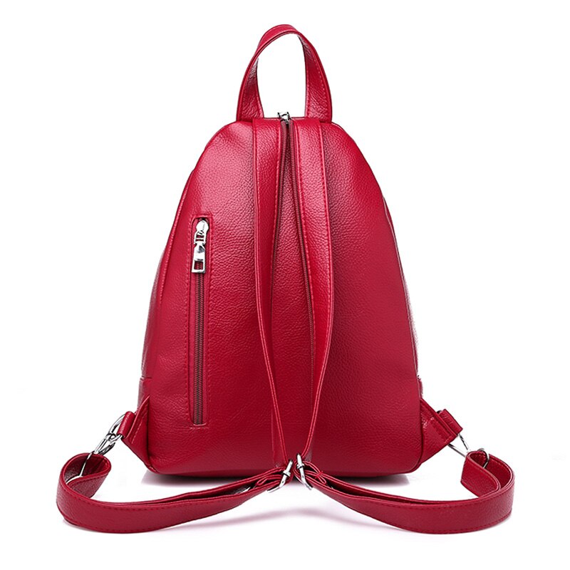 Weibliche Rucksack Leder Frauen Tasche Schule Mädchen Rot Bagpack Quaste Multifunktions Tasche Wasserdicht