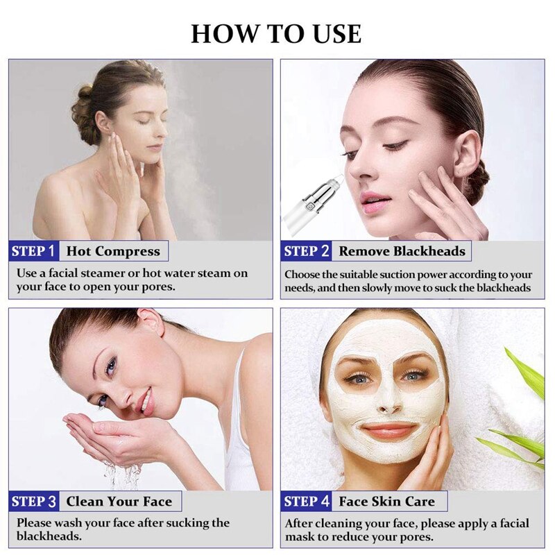 Face Blackhead Removal Vacuum Cleaner-Battery Operated Pore Cleaner Blackhead Removal Tool with 4 Replaceable Suction Cups for B