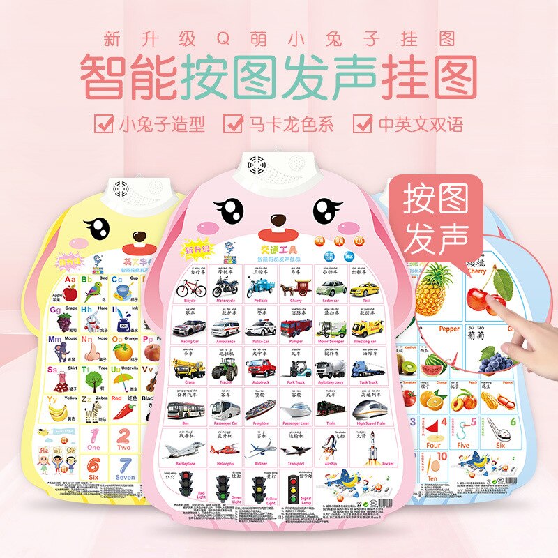 Children Early Education Audio Wall Chart Baby Cognition Enlightenment Look at Pictures Recognize Pinyin English Letters