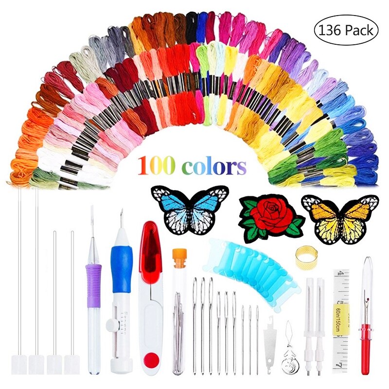 Magic Embroidery Pen Punch Needle Kit Craft Embroidery Threads Cross Stitch DIY Knitting Sewing Accessory Tools Hoop Handmade