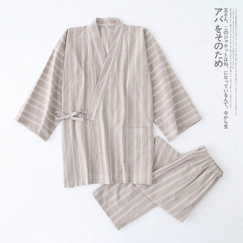 Asiatisk sommer hjemmetøy japansk stil spa tradisjonelle kimono bukser herre stripe samura pyjamas yukata jinbei nattøy pyjamas