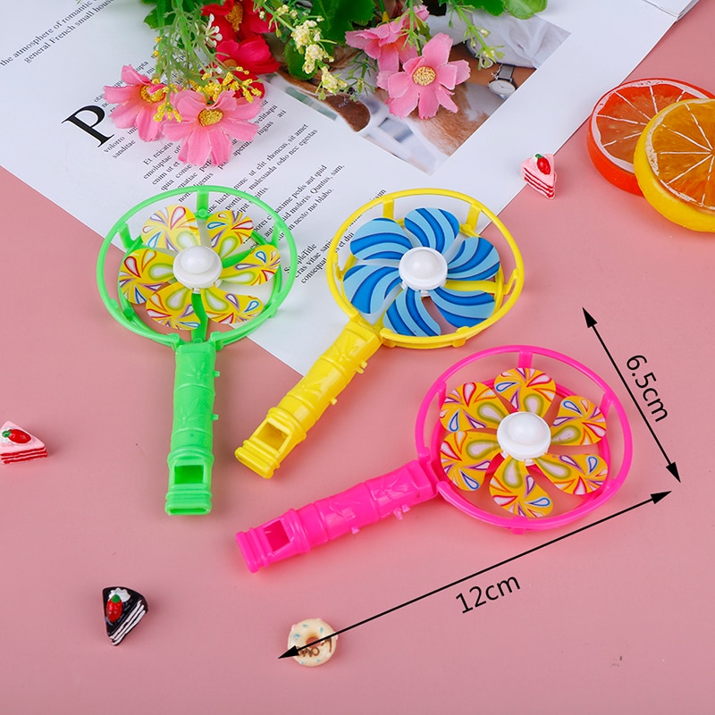 Molino de viento de plástico para bebés y niños, juguete infantil de molino de viento pequeño colorido, con mango silbante