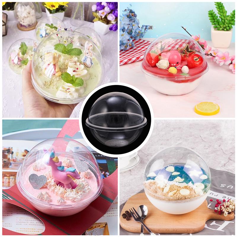 10pcs Transparent Plastic Cake Container Ball Shape Cake Container Portable Mousse Ball Round Cake Container 350ml Style