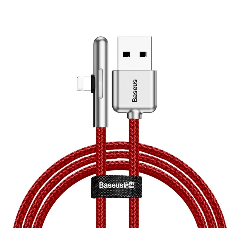90 graus de luz led para usb relâmpago cabo para iphone 11 pro xs max xr 8 7 6s mais ipad carregador carregamento rápido dados 1m 2m cotovelo: Vermelho / 2 m