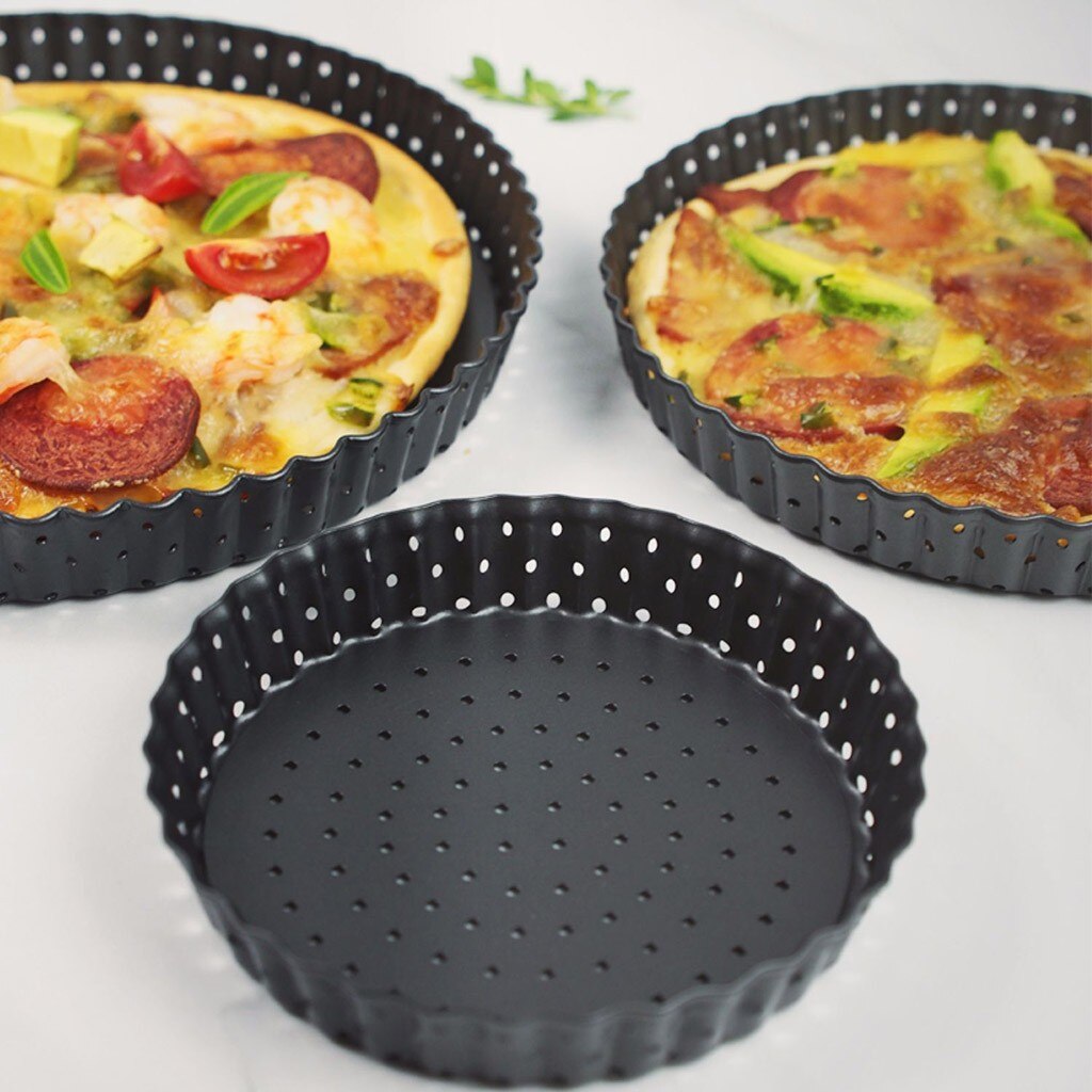Petit moule à Pizza perforé en acier, antiadhésif, plat noir, accessoires de cuisson, # LR4