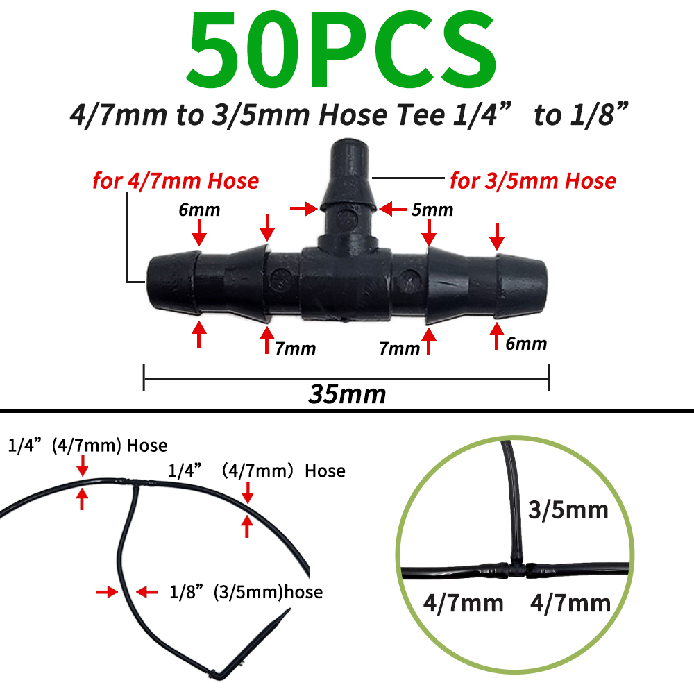 OASIS-manguera recta de 3/5mm con púas de 20 piezas, conector rápido de riego por goteo para jardín, con divisor de 2 vías y 4 vías: Borgoña