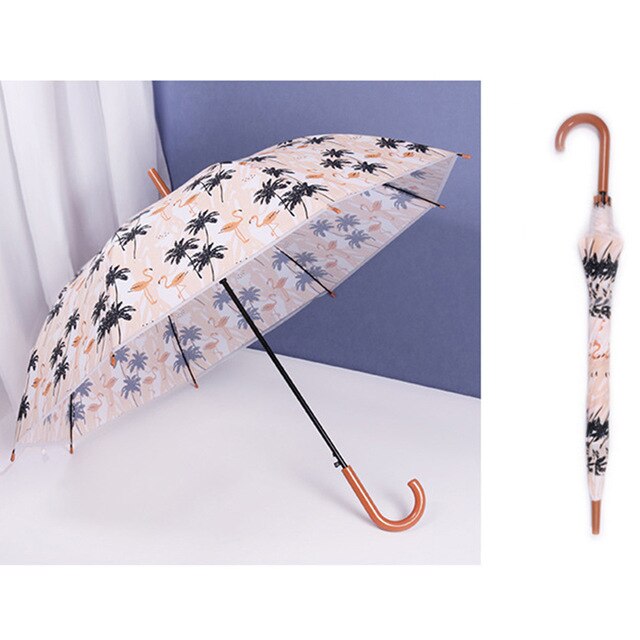 Kvinders paraplyer flamingoer gennemsigtige paraplyer piges lange håndtag paraply frisk og enkel studerendes vindskærmsparaply: Orange