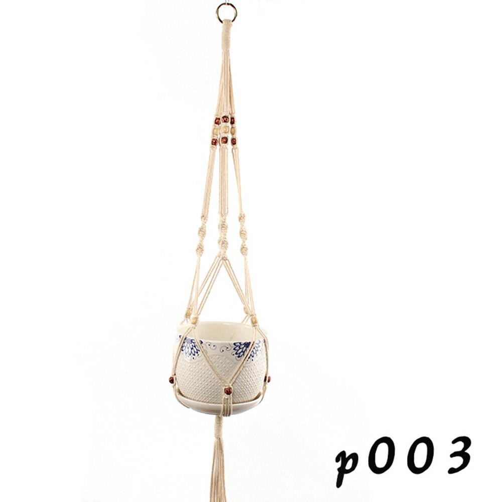 Macrame Katoen Handgemaakte Touw Opknoping Netto Opknoping Mand Vaas Bloem Plant Haak Sling Haak Land Yard Tuin Wanddecoratie: P003