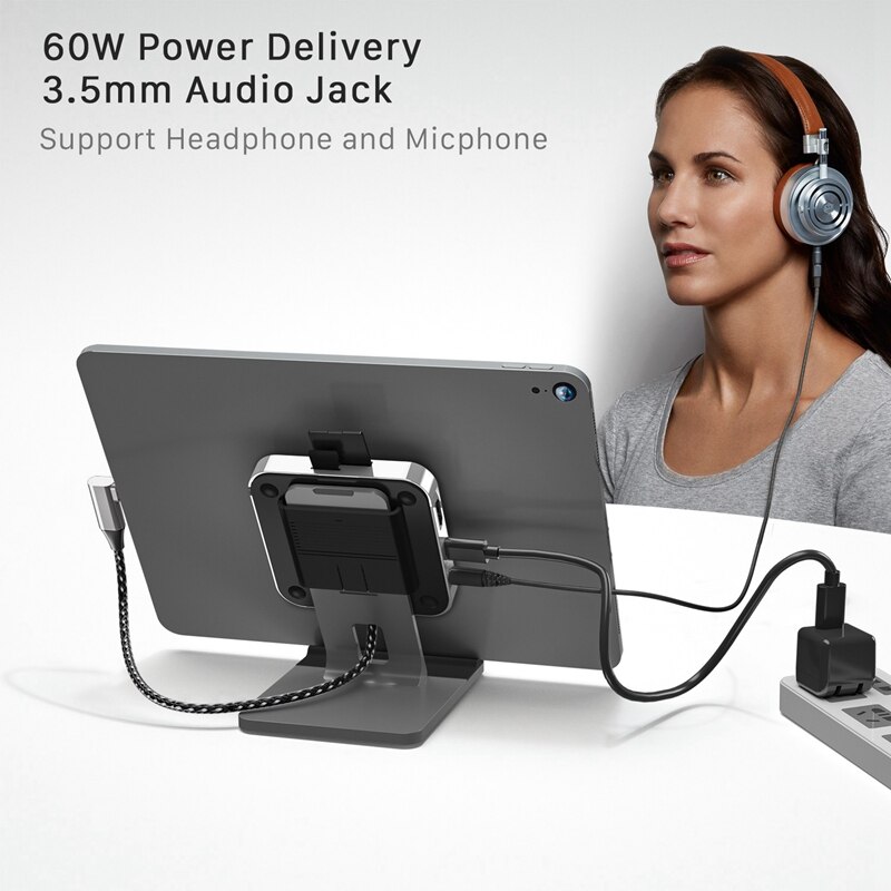 BYEASY UC-167 for iPad Pro USB C Hub Stand Dongle Adapter with 4K HDMI SD/Mini Card Reader USB 3.0 Headphone Jack