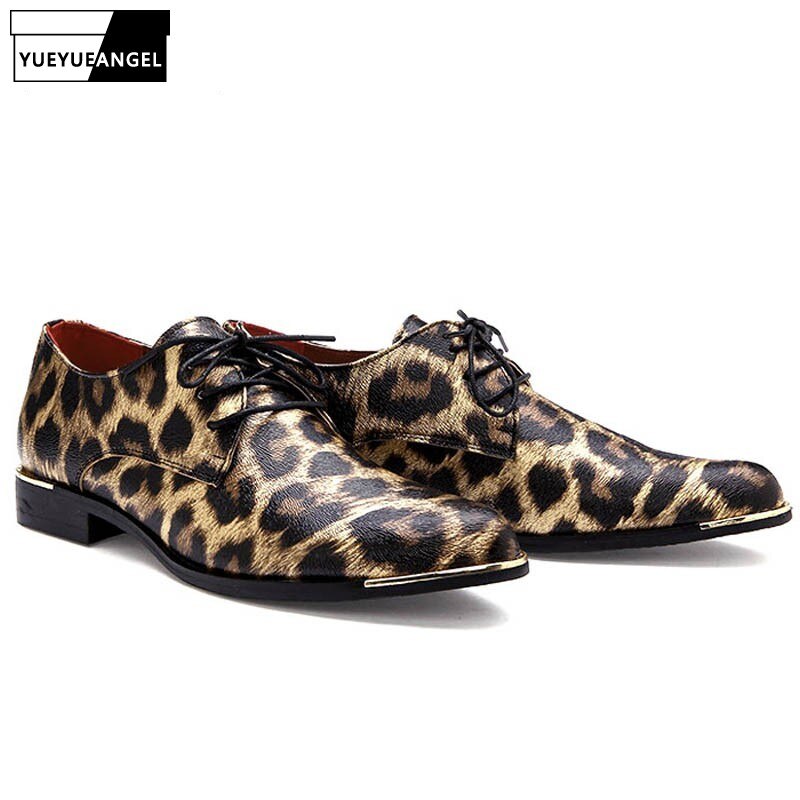 Zapatos de vestir informales Punk para hombre, calzado de punta puntiaguda con estampado de leopardo, zapatos de boda a la novedosa del Reino Unido, color amarillo, británico,