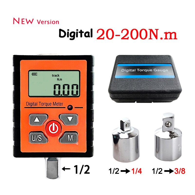 Verison 1/2" 1/4" 3/8" Digital Torque Wrench Adapter Electronic Torque Meter For Bicycle Car Repair 0.3-200N.m: New Torque 20-200N.m