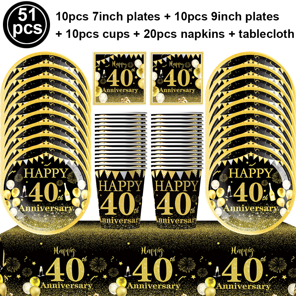 Decoraciones para de cumpleaños de 40 años, pancarta de papel para feliz 40 cumpleaños, globos de látex de 12 pulgadas, suministros colgantes para de 40 cumpleaños