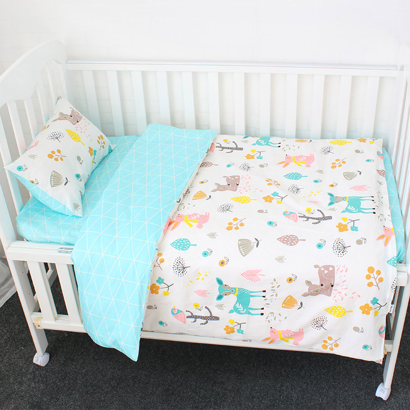 3 stk baby sengetøj sæt til piger ren bomuld vævet tegneserie krybbe sengelinned til børn inkluderer dynebetræk fladt ark pudebetræk: Nyt rådyr