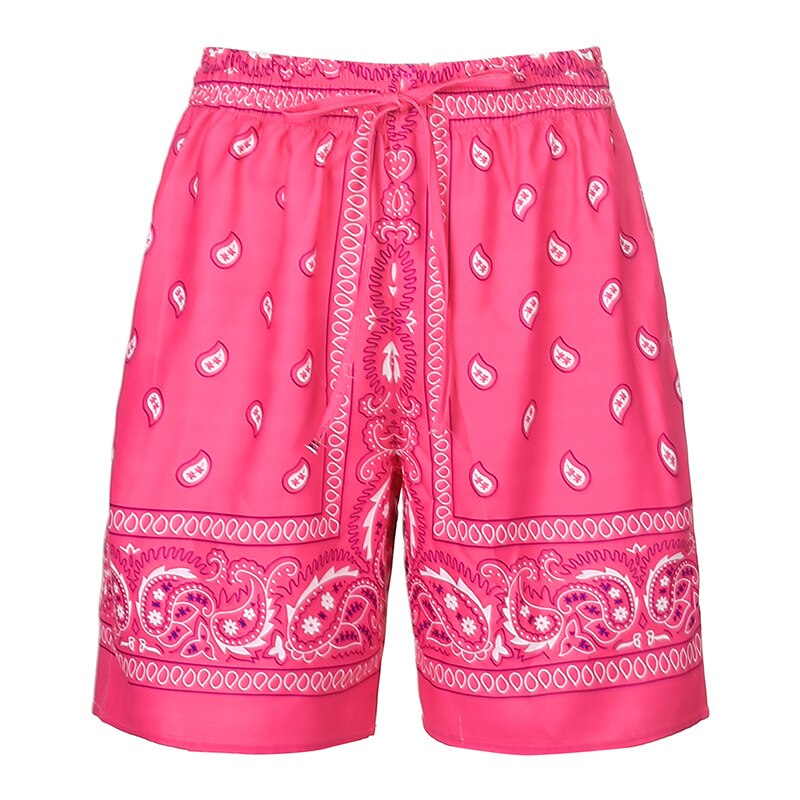 Pantalones cortos rectos informales SEASONS mujer ropa de ocio anacardo flor Hip Hop pantalones cortos de cintura alta verano Harajuku ASSH81047: Pink / S