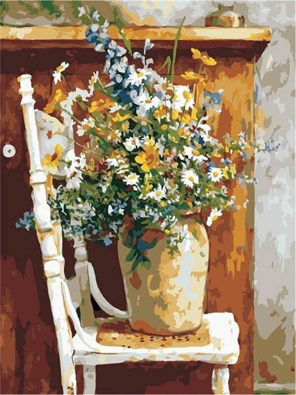 AZQSD, láminas de manualidades con pintura por números, Kits de pintura en lienzo, pintura al óleo por números de flores, jarrón para decoración del hogar, dibujo artístico de 40x50cm: SZGD1025