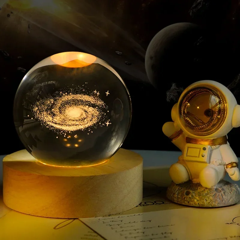 Aesthetic Moon Crystal Sphere Clear Glass Galaxy Globe Night Light Crystal Ball Lamp Desktop Decoration Home Ornament