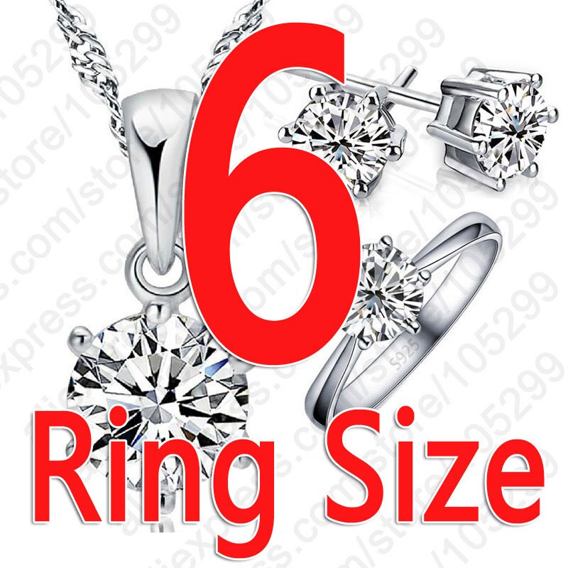 Klassieke Vrouw Bruiloft Sieraden Set 3 Stk/set 925 Sterling Zilver Wit Kristal Ketting Ring Oorbel: Ring size 6