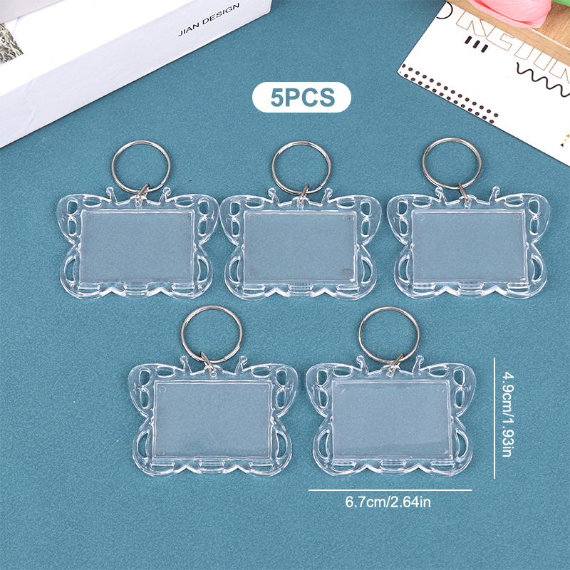 5pcs Blank Photo Frame Keychain Clear Acrylic Keyring Insert Photo Split Key Pendant DIY Key Holder Couple Anniversary