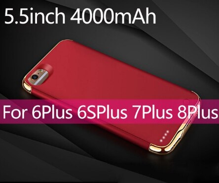 Fundas de carga de batería externa para iphone 6 6s 7 8 Plus, funda de carga de batería de Banco de energía ultradelgada para iphone 6 6s plus: 7 plus 8 plus(Red)