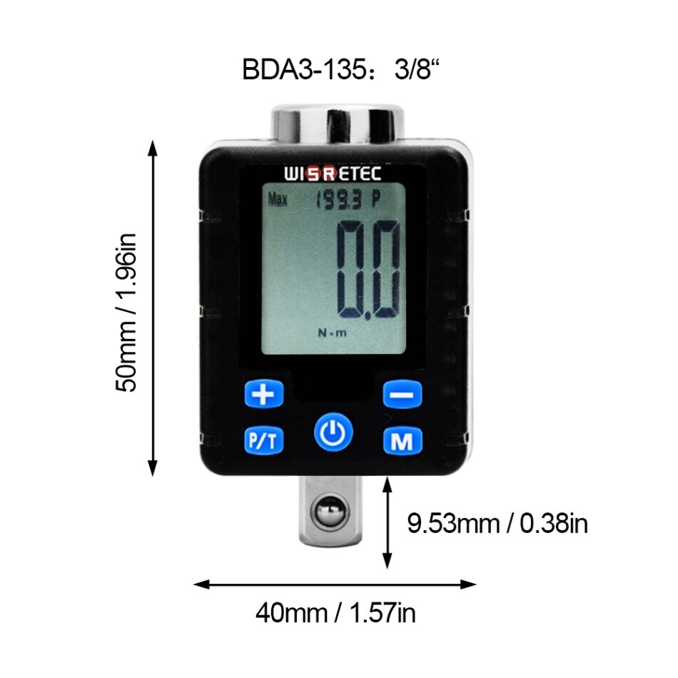 Llave Universal , torquímetro Digital electrónico de alta precisión, adaptador para medidor de torsión ajustable, pantalla grande: BDA3-135