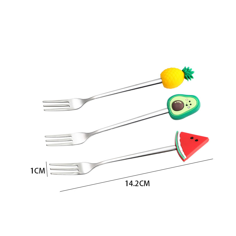 Rustfritt stål fruktgaffel kake dessert nydelig mini salat gafler tegneserie søte barn & #39 ;s frukt form mat bestikk kjøkkenverktøy: 3 stk