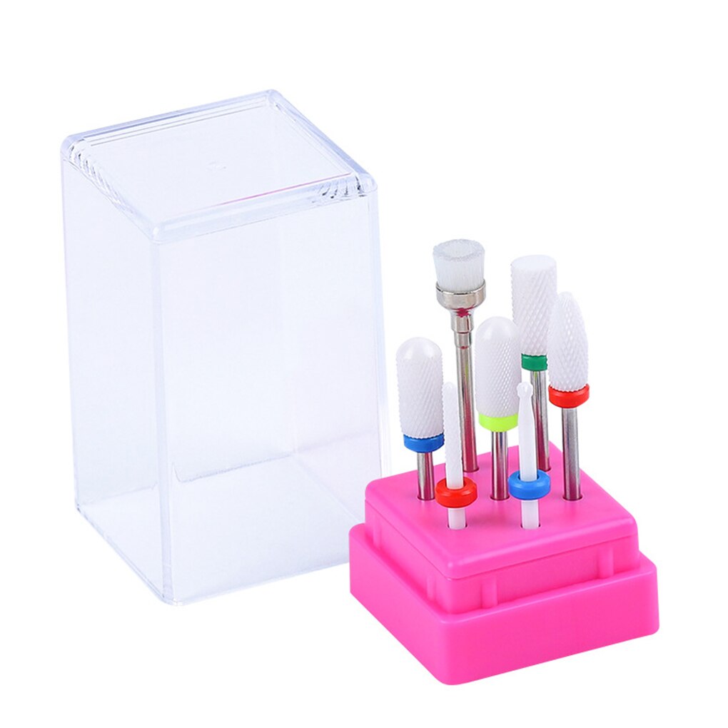 7 unids/set brocas de cerámica para uñas caja de acrílico fresadora máquina de manicura limas de uñas eléctricas herramienta de Arte de uñas