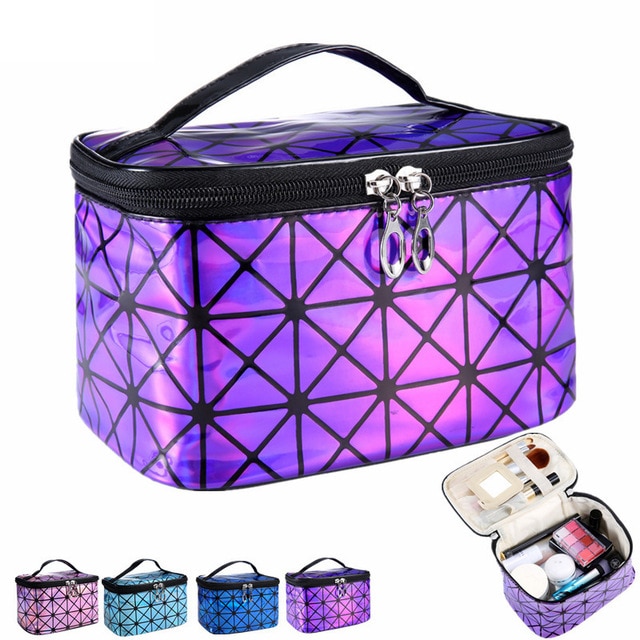 Multifunctional geometric cosmetic bag Women Leather waterproof cosmetic makeup bag travel organizer for toiletry bag