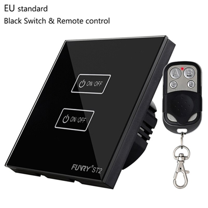 EU standard Touch Switch Light Control Sensor Switch Luxury Wall Switch Panel ST2 2 Gang 170-240V Crystal Tempered Glass: black