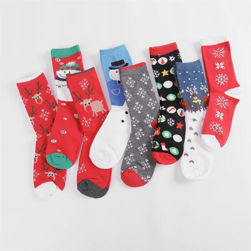 Christmas Socks Cotton Knit Crew Socks For Girls Novelty Christmas